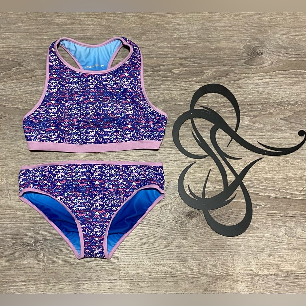 NWT Girls Sport Bikini Set XL 14-16 Blue Pink Athletic Training Swimsuit - Picture 2 of 4